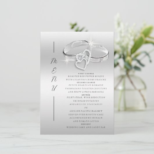 Menu Spanish Decorative Glitzy Silver Wedding Rings  (Debout devant)