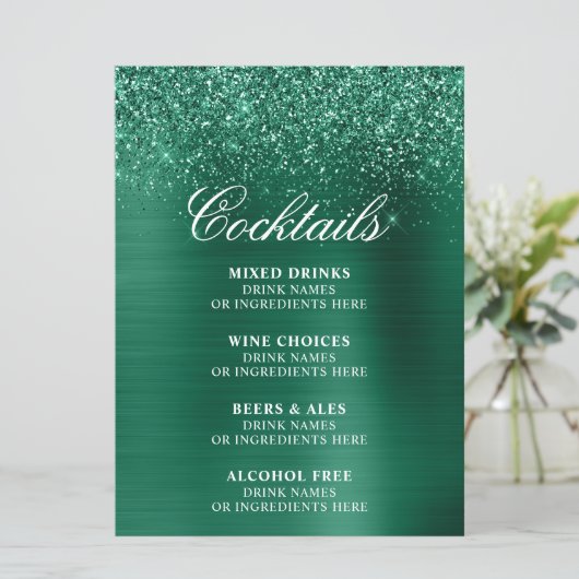 Menu Sparkly Hunter Green Glitter Foil Cocktails Bar (Debout devant)