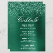 Menu Sparkly Hunter Green Glitter Foil Cocktails Bar (Devant / Derrière)