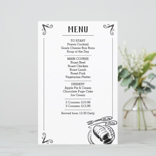 Menu spécial dîner avec image (Debout devant)