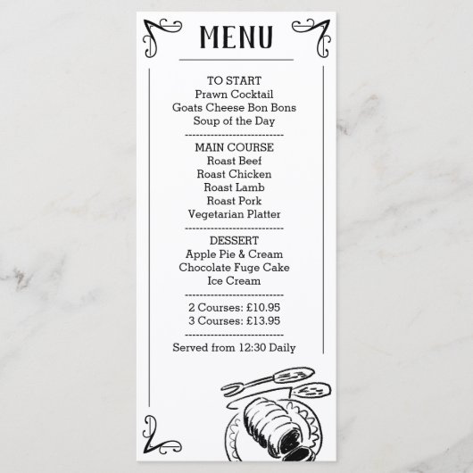 Menu Spécial Dîner Description. (Devant)