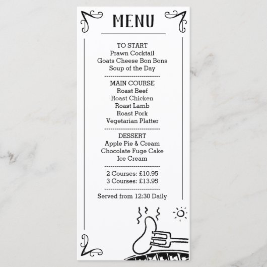 Menu Spécial Dîner Description. (Devant)