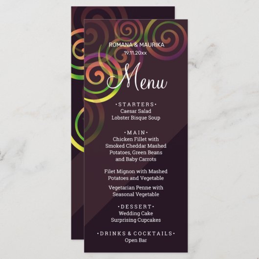 Menu Spirales Arc-En-Ciel Chic Avec Violet Profond (Devant / Derrière)