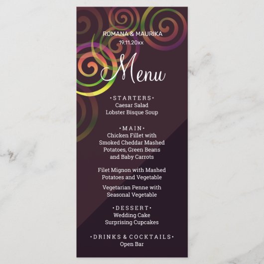 Menu Spirales Arc-En-Ciel Chic Avec Violet Profond (Devant)