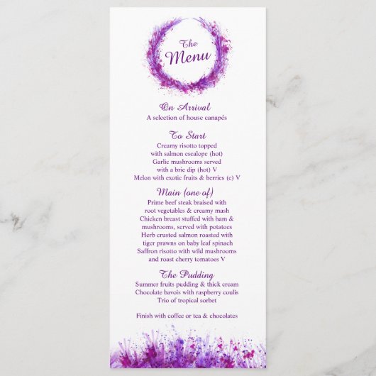 menu splat violet art wreath aquarelle (Dos)