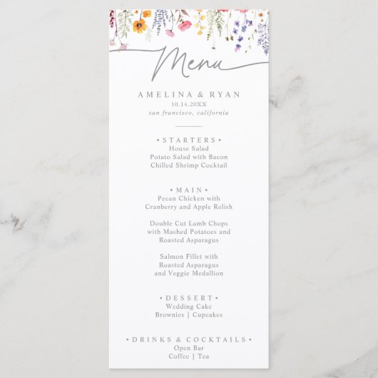 Menu Spring Colorful Wildflower Dinner (Devant)