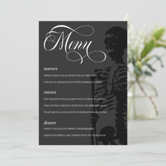 Menu Squelette foncé Beau Script Goth Mariage (Debout devant)