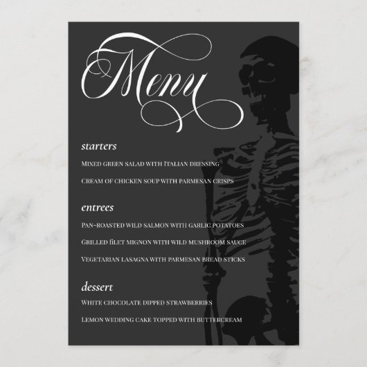 Menu Squelette foncé Beau Script Goth Mariage (Devant)
