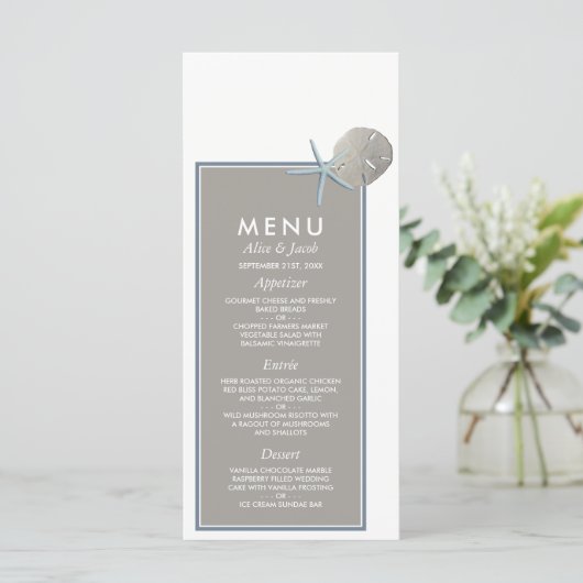 Menu Starfish and Sand Dollar - Mariage plage (Debout devant)