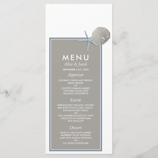 Menu Starfish and Sand Dollar - Mariage plage (Devant)