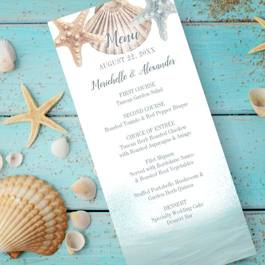 Menu Starfish Seashell Nautical Ocean Wave Mariage