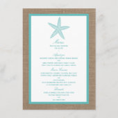 Menu Starfish Turquoise Burlap Beach Wedding Collection (Devant)