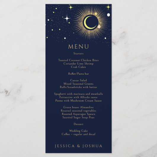 Menu Starry Night Navy Blue Celestial Galaxy Mariage (Devant)