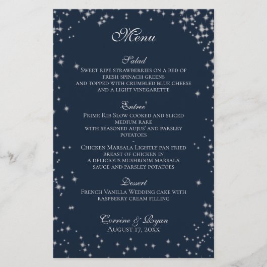 Menu Starry Sky Mariage Dinner Menu (Devant)