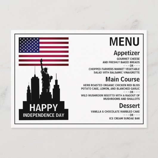 Menu Statue de la Liberté, Fête de l'Indépendance (Devant)