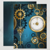 Menu Steampunk Arrière - plan turquoise avec Gears (Devant / Derrière)