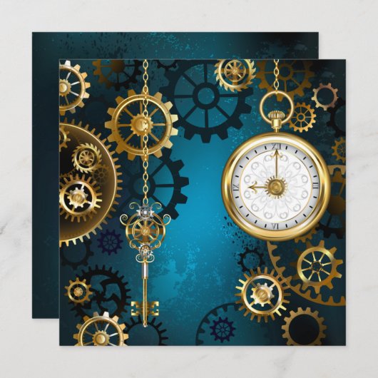 Menu Steampunk Arrière - plan turquoise avec Gears (Devant / Derrière)