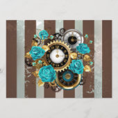 Menu Steampunk Clock and Turquoise Roses on Striped (Devant)
