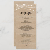 Menu String Lights Brown Bois Mariage Eloping Dîner (Devant / Derrière)