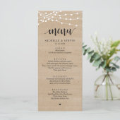 Menu String Lights Brown Bois Mariage Eloping Dîner (Debout devant)