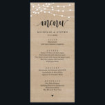 Menu String Lights Brown Bois Mariage Eloping Dîner<br><div class="desc">Bois Brown Rustique Moderne,  Chaînes Lights Mariage Elopement Diner Carte Menu. Customisez facilement et personnalisez-vous selon vos besoins,  et vos invités de dîner seront ravis quand ils verront ce menu de dîner parfait et élégant.</div>