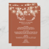 Menu String Lights Terracotta Floral Mariage (Devant / Derrière)