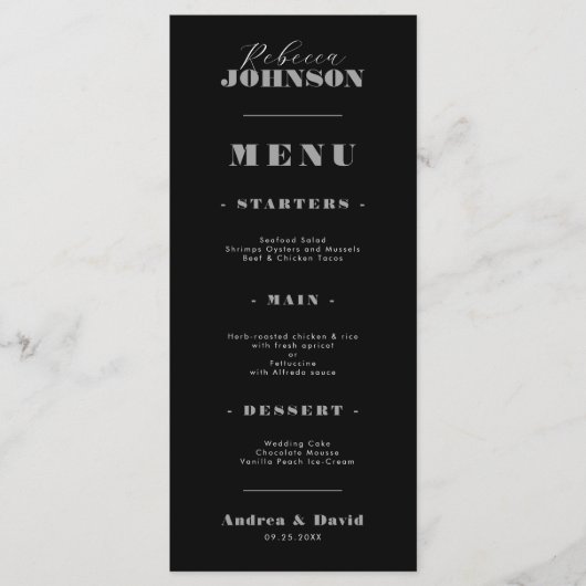 Menu Style Bold Script typographie Nom du client Mariag (Devant)