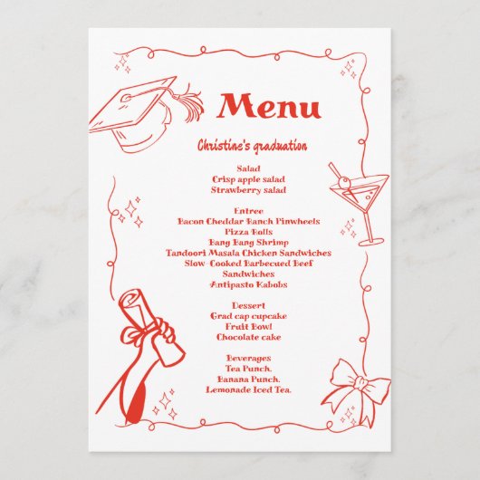 Menu Style Doodles Whimsical Hand Dradud Graduation (Devant)