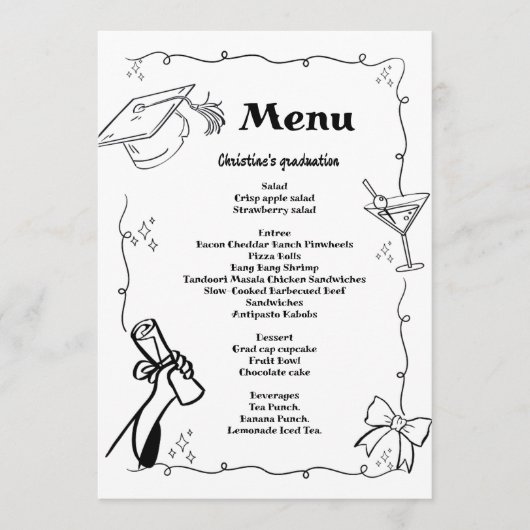 Menu Style Doodles Whimsical Hand Dradud Graduation (Devant)