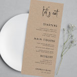 Menu Style rustique Kraft Mangeons Script Simple Mariag<br><div class="desc">Ce menu mariage terreux avec du texte personnalisé et un script moderne ferait un merveilleux ajout à votre fête! Modifiez facilement le texte en cliquant sur l'option "personnaliser ce modèle".</div>