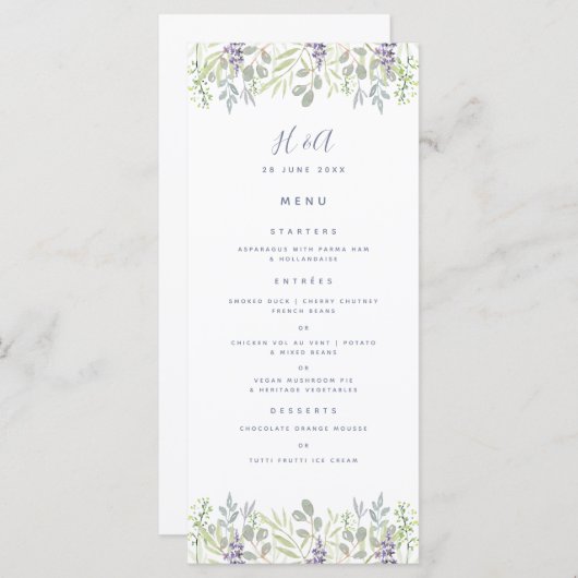 Menu Style rustique Mariage vert olive petit déjeuner (Devant / Derrière)
