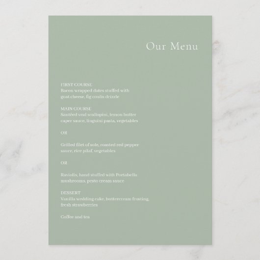 Menu Style Sage Green Mariage moderne (Devant)