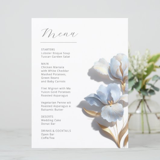 Menu Stylized 3D Lily Flowers Blue Gold (Debout devant)