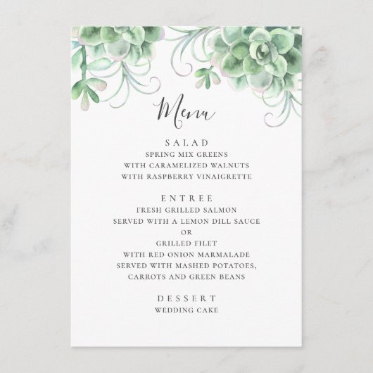 Menu Succulentes aquarelle. Mariage de cactus de verdur (Devant)