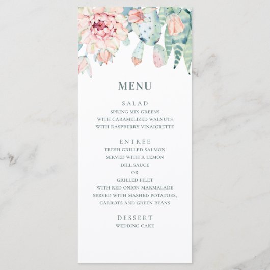 Menu Succulentes de mariage à l'aquarelle. Cactus flora (Devant)