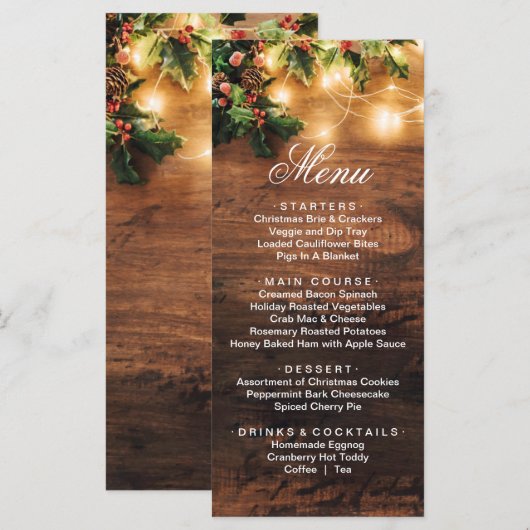 Menu Succursale Mistletoe Dîner de Noël rustique (Devant / Derrière)