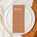 Menu Sucre brun rétro élégant Mangeons mariage<br><div class="desc">Mangeons ! menu mariage ou réception. Un thème rétro chic : adoptez ce design typographique légèrement vintage et élégant pour votre papeterie mariage,  avec un thème orange brûlé,  terre cuite,  sucre brun et rose pêche. Texte,  couleurs et arrière - plans entièrement personnalisables.</div>