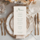 Menu Sucré et capricieux | Mariage ivoire et sel vert<br><div class="desc">Cette carte de menu simple et élégante, crème d'ivoire et mariage vert sauge présente une typographie de script de style vintage et fantaisiste. Ajoutez votre choix de dîners pour les entrées ou les entrées, le premier plat, le plat principal ou l'entrée, et les desserts. Un style élégant et classique minimaliste...</div>