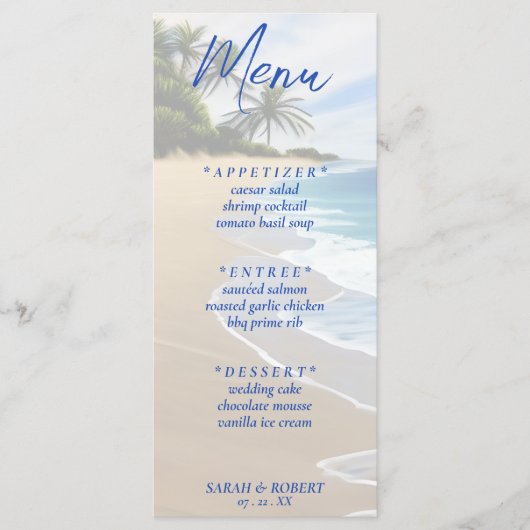 Menu Summer Beach Ocean Resort Réception de mariage (Devant)