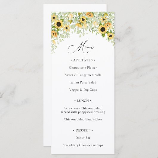 Menu Sunflower (Devant / Derrière)