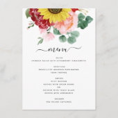 Menu Sunflower Eucalyptus Country Watercolor Mariage (Devant)