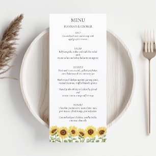 Menu Sunflower Mariage Grange Moderne Élégant Chic