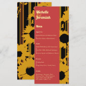Menu Sunflower Summer Gold Red Wedding (Devant / Derrière)