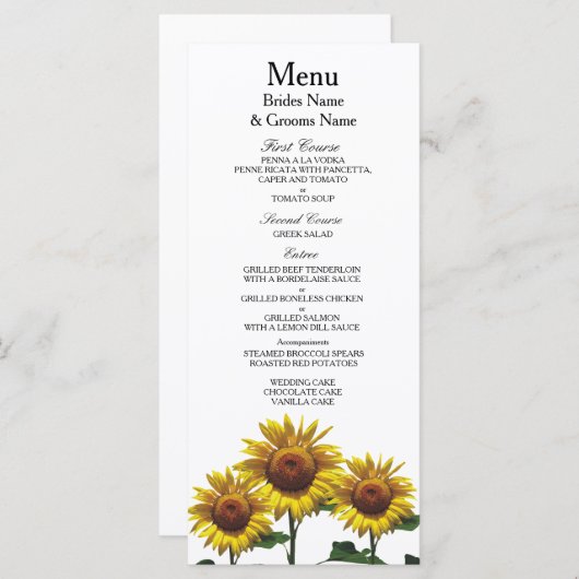 Menu Sunflowers Forfaits Mariages peu coûteux (Devant / Derrière)