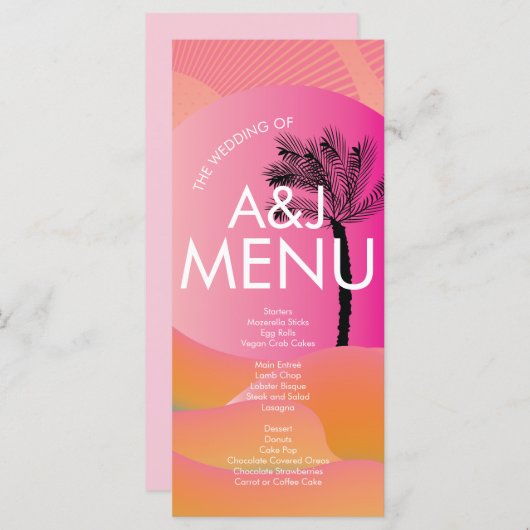 Menu Sunrise Tropicale Gras Rose Orange Blanc Mariage (Devant / Derrière)