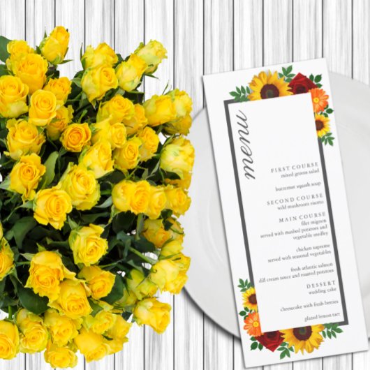 Menu Sunset Sunflower Rose Floral Mariage