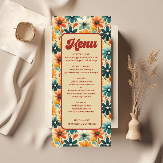 Menu Super Retro les années 70 Floral Mariage