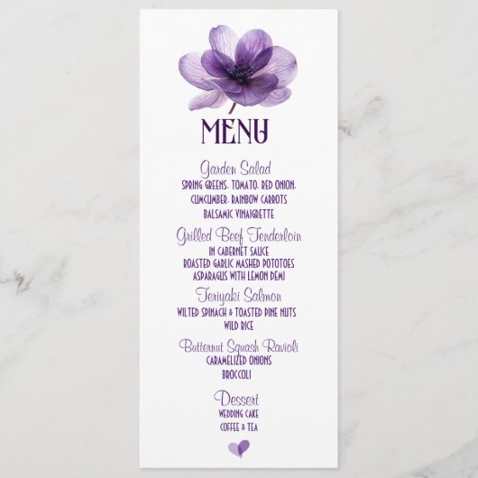 Menu Superbe Mariage de fleurs violettes (Devant)