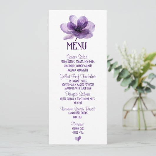 Menu Superbe Mariage de fleurs violettes (Debout devant)