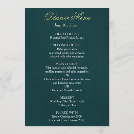 Menu sur arrière - plan vert foncé (Devant)